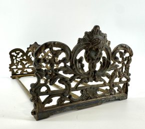 Antique Art Nouveau Expandable Brass & Cast Iron Book Rack With Embossed Woman's Face (cameo) & Scrollwork