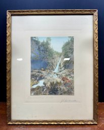Antique Hand Colored Photo Signed By JC Bicknell 'Glennellis Falls'