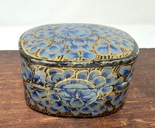 Vintage Hand Painted Lacquered Paper Mache Trinket Box