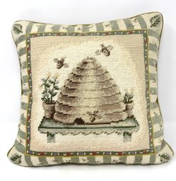 Needleworked Beehive Pillow With Velvet Back & Zip Closure