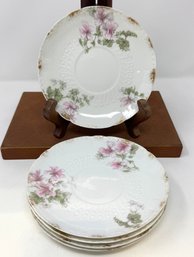 Set Of 5 Vintage Haviland Limoges France Saucers For A. F. Wylie New Haven Pink Floral With Gold Leaf
