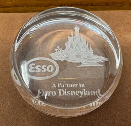 Vintage Advertising Reverse Etched Paperweight For The Esso And Euro Disneyland Partnership