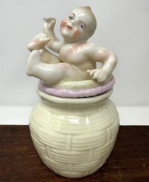 19th-century German Porcelain 'Fresh' Jam Jar With Surprise Underside Of Cover