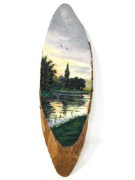 Hand Painted Wooden Landscape Painting, Signed