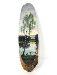 Hand Painted Wooden Landscape Painting, Signed