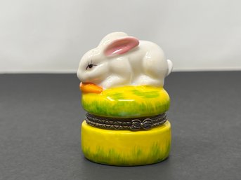 Limoges-Style Porcelain Hinged Trinket Box, Rabbit