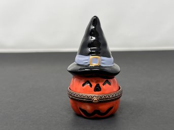 Vintage Halloween Ceramic Jack-o'-lantern Trinket Box