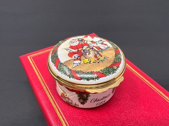 Vintage Halcyon Days Enamels Round Hinged Trinket Box Made For Neiman Marcus