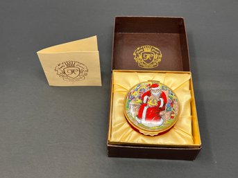 Vintage Hand-painted Kingsley Enamels Christmas Santa Trinket Box
