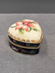 Vintage Petit Point And Cloisonne Enamel Hinged Pill Or Trinket Box
