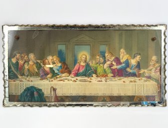 Vintage Chipped Edge Mirrored Plaque Of The Last Supper
