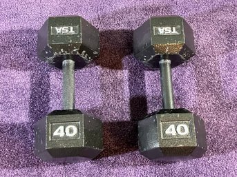 Pair Of TSA Brand 40lb Hex Dumbbells (metal)