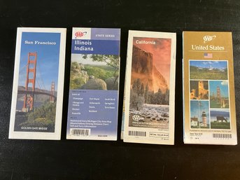 Set Of 4 AAA Maps From The 1990s Of San Francisco, Illinois/Indiana, California & The Entire United States