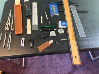 Variety Of Drafting Tools: 4 Slide Rules, A Compass, 2 T-squares, 3 Letter Openers, 4 Extendable Pointers Etc