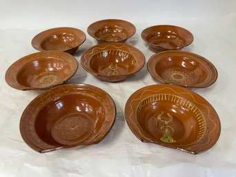 2. Unusual Redware Pottery Bowls(8)