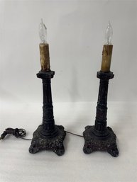 13. Pr. Ornate Cast Metal Lamps