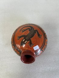 3. Redware Lizard Decorated Flask