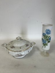 16. Fine Bohemian China Compote Maria Pattern And A Hand Painted Vase