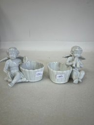 38. Vintage White Ceramic Dishes W/ Winged Cherub(2)