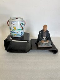34. Vintage Oriental Figure & Covered Jar