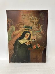 97. Early 19th C. Oil On Tin Adoration