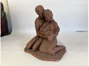 41. Peggy Mache Terra Cotta Figure Couple With Baby