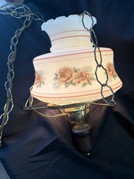 Vintage Floral Hurricane Swag Lamp With Roses Glass Shade