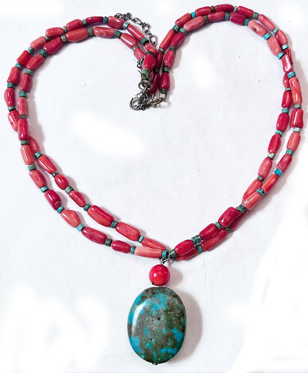 thumbnail interactive-video image 1 of Vintage Southwestern Gradual Coral & Turquoise Beaded Necklace - Handmade In USA 1 of 6
