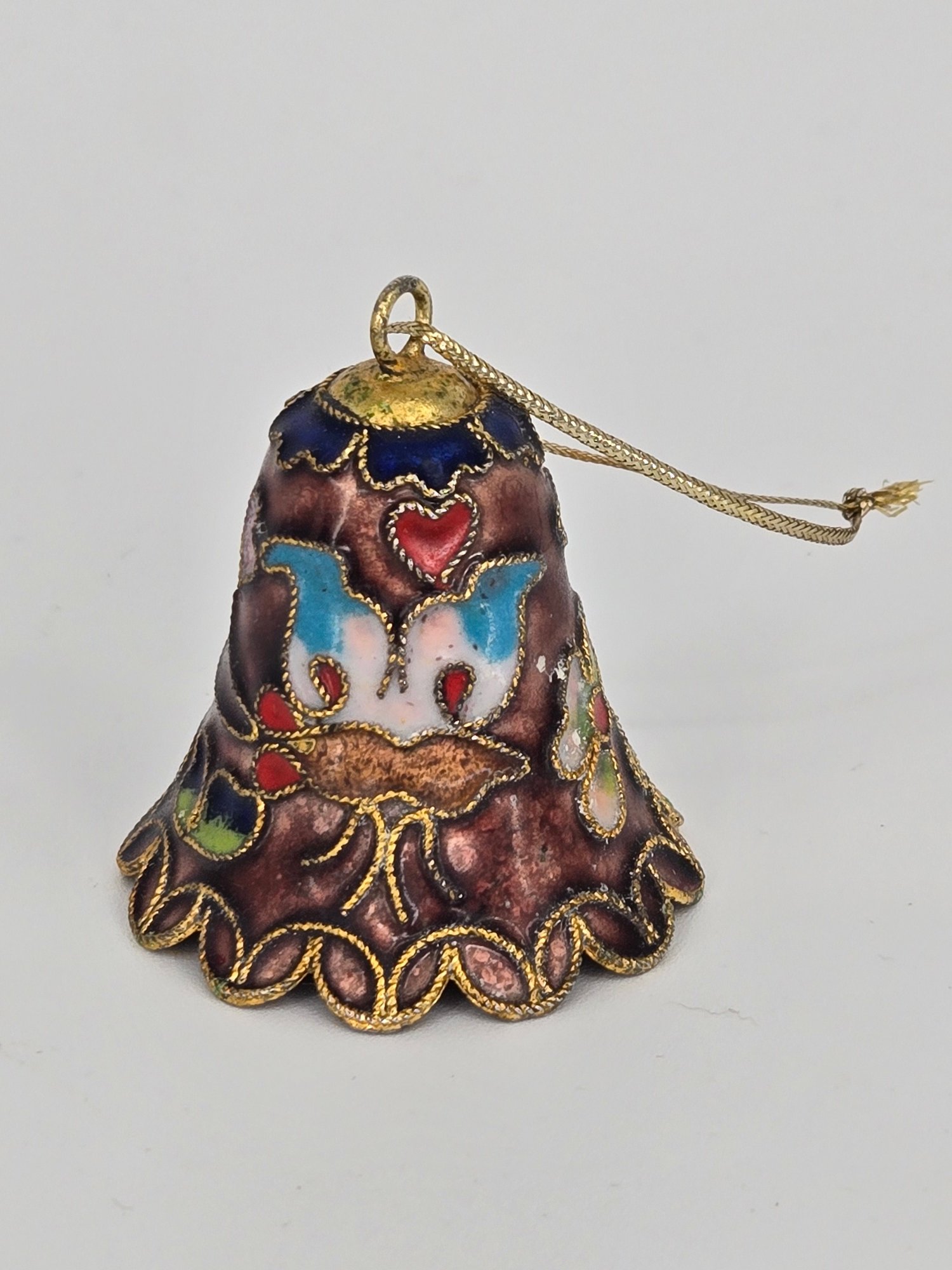 Vintage Cloisonne Enamel Bell Ornament With A Colorful Floral And Bird ...