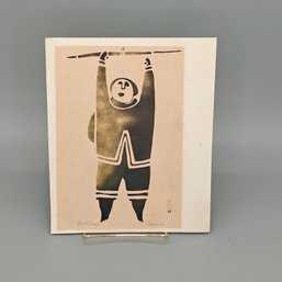 Vintage Inuit Sealskin Stencil Print 'The Hunter's Signal' By Artist Josephie Pootoogook
