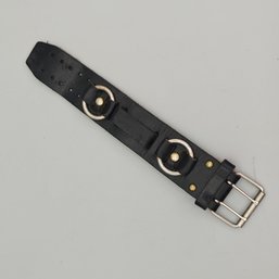 Wide Black Leather Watch Band W/ Rings
