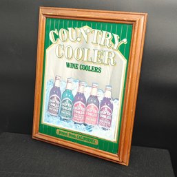 Vintage 1980s Country Cooler Wine Coolers Wood-framed Glass Mirror Bar Sign
