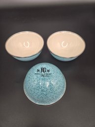 Paula Deen Signature Enamel On Steel 3-Piece Prep Bowl Set In Robin's Egg Blue Speckle