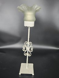 White Metal Candle Holder With Glass Top
