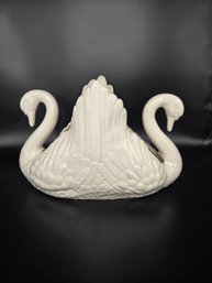 Vintage Ceramic Double Headed Swan Planter/ Centerpiece