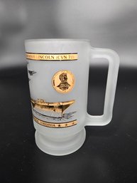 Collectible Frosted Glass Beer Mug The USS Abraham Lincoln (CVN-72), Norfolk, Virginia