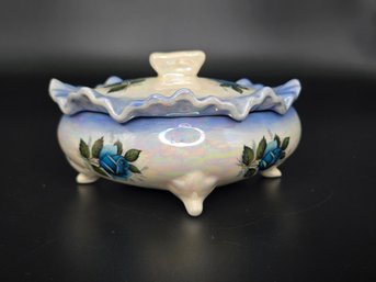 Vintage Iridescent Porcelain Trinket Box With Feet