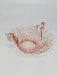Vintage Fenton Pink Art Glass Swan Double Handled Oval Bowl Candy Dish
