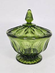 Vintage Green Pedestal Glass Candy Dish With Lid