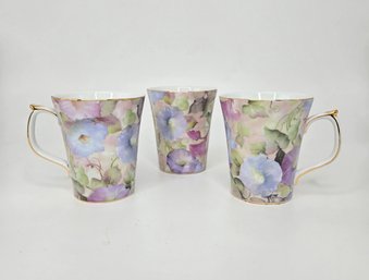 'Morning Glory' Bone China Mugs By Skye McGhie Lot Of 3