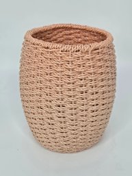Vintage Poly Rattan Pink Coral Basket Made In Korea