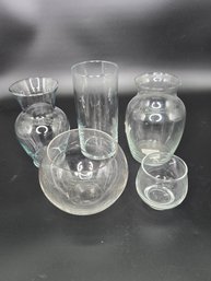 Lot Of Five Clear Glass Vases