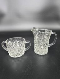 Anchor Pressed Glass Sugar Bowl And Creamer