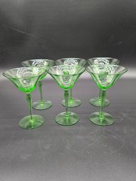 Vintage Uranium Glass Martini Glasses Lot Of 6