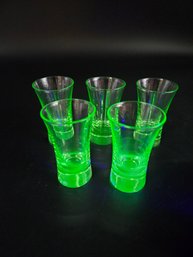 Vintage Uranium Glass Shot Glasses Lot Of Five