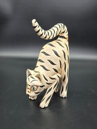 Vintage Hand-carved And Painted Wooden Cat Figurine