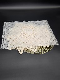 Lot Of 13 Vintage Plastic And Cloth Doilies