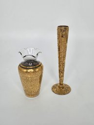 Ransgil 22kt Gold Overlay Crystal Vanity Vases Lot Of 2