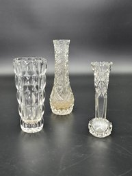 Vintage Crystal/glass Bud Vases Lot Of 3