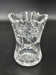Vintage Lead Crystal Vase With Pinwheel Pattern And Sawtooth Trim